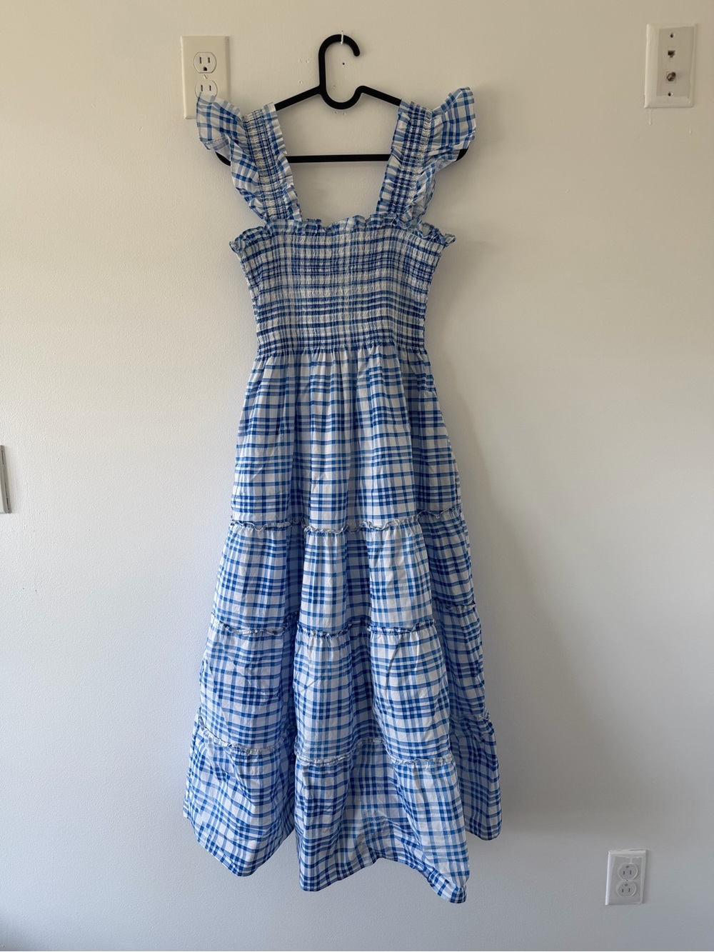 Hill House Home The Nap Dress - Blue and White Plaid Smocked Maxi Dress NWOT